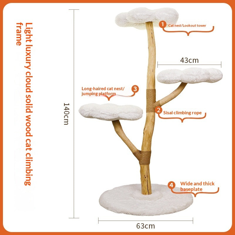 Large All-in-one Cat Tree With A Jumping Platformluxury Yet Space-saving Made From Solid Wood In A Cloud-inspired Design