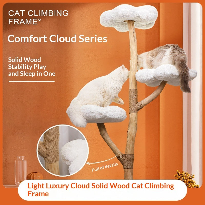 Large All-in-one Cat Tree With A Jumping Platformluxury Yet Space-saving Made From Solid Wood In A Cloud-inspired Design